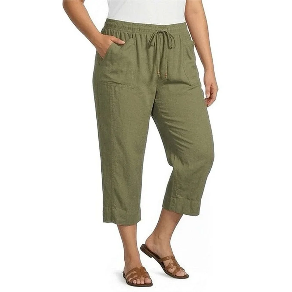 Banana Republic Women's Linen Blend Pants Wide Leg Crop Size XL Earthy Lagenlook